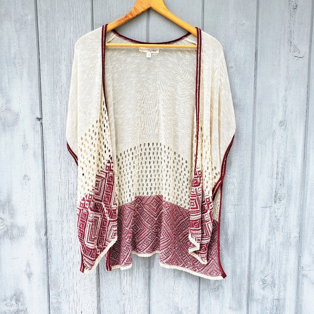 Boho Knit Kimono Wrap | Red & Cream for Layering - Picture 12 of 12